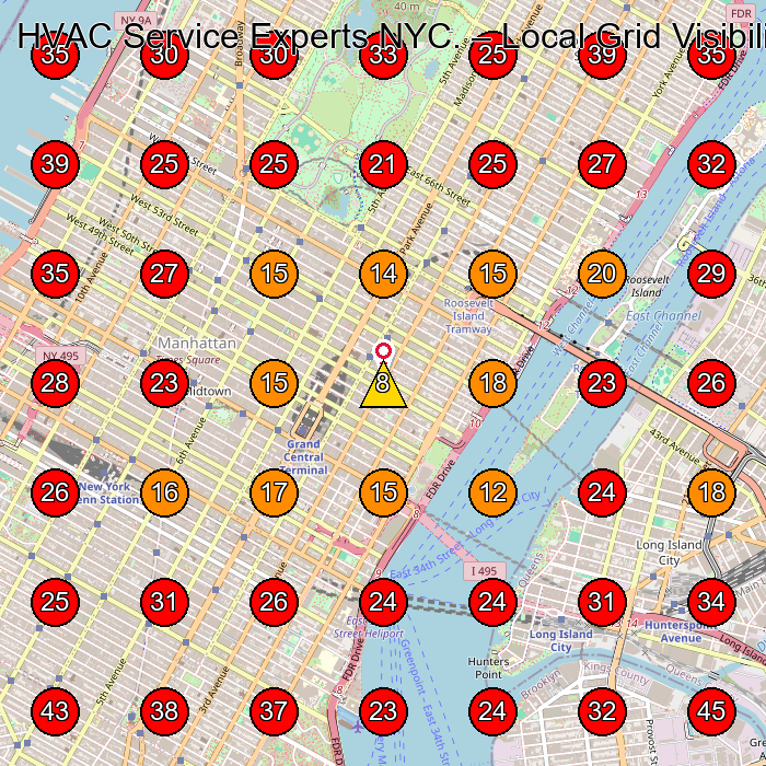 HVAC Service Experts NYC. GeoGrid visibility map for Hvac Contractor in New York